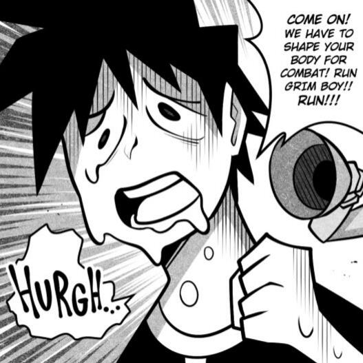 CHAPTER 13 Comic page depicting Elise training Skull for combat.