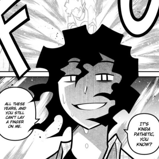 CHAPTER 14 Comic page depicting Faith provoking his father.