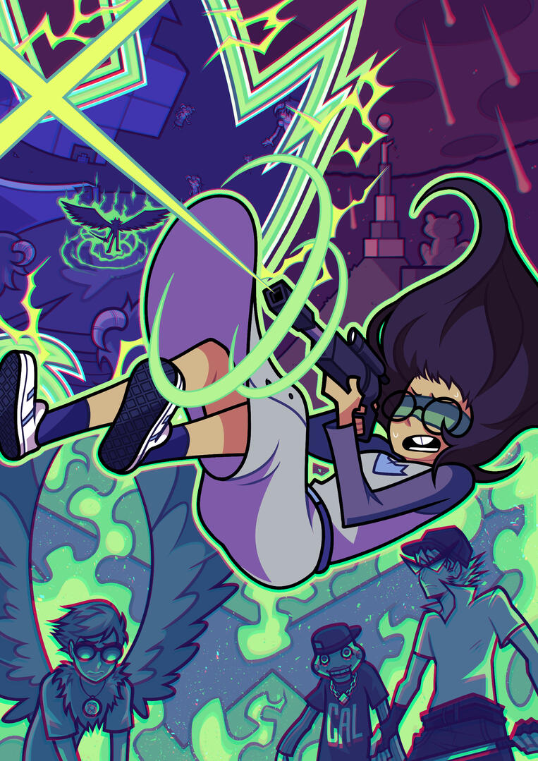 "[S] JADE: ENTER" FAN-ART Illustration depicting characters from a webcomic called Homestuck, highlighting various elements and scenes from the animation while maintaining the tension and vibrant colors, much like a promotional poster/material.